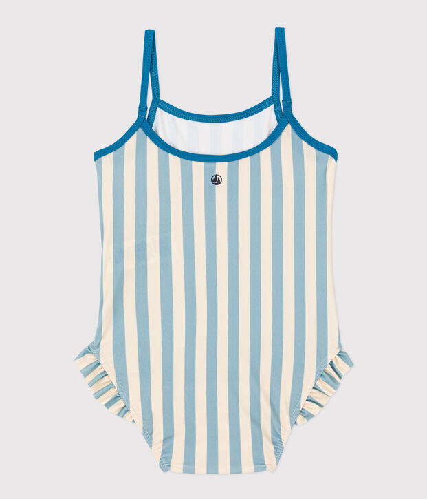 Costume da bagno intero beb&egrave; in materiale riciclato verde/ecru