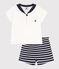Completo neonato 2 pezzi in cotone con T-shirt con colletto alla marinara blu SMOKING/bianco MARSHMALLOW