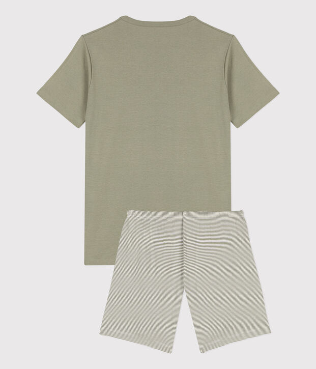 Pigiama corto bambino in cotone millerighe verde/bianco