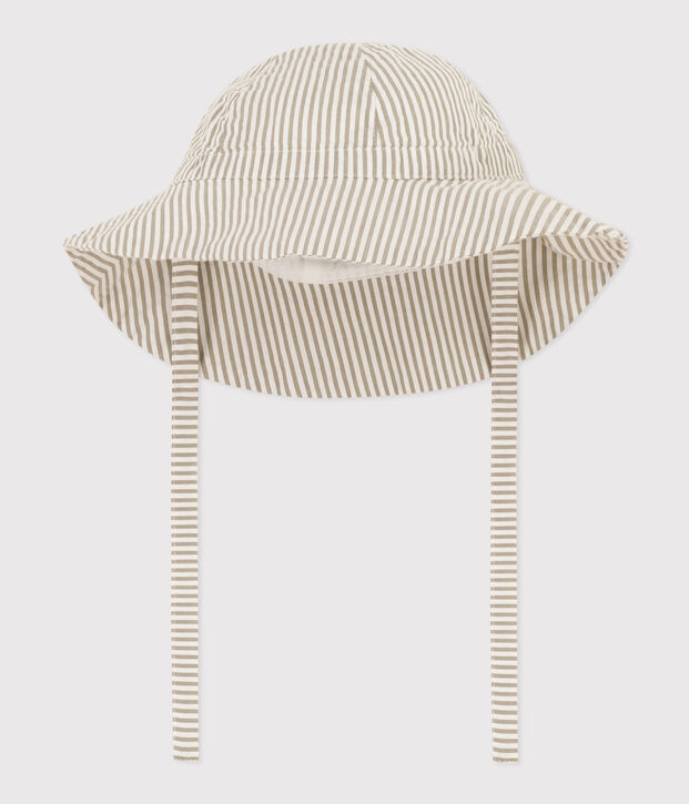 Cappellino in seersucker beb&egrave; verde/bianco