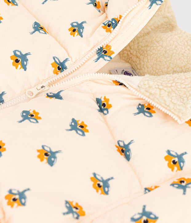 Piumino con cappuccio estraibile bambina ecru/multicolore