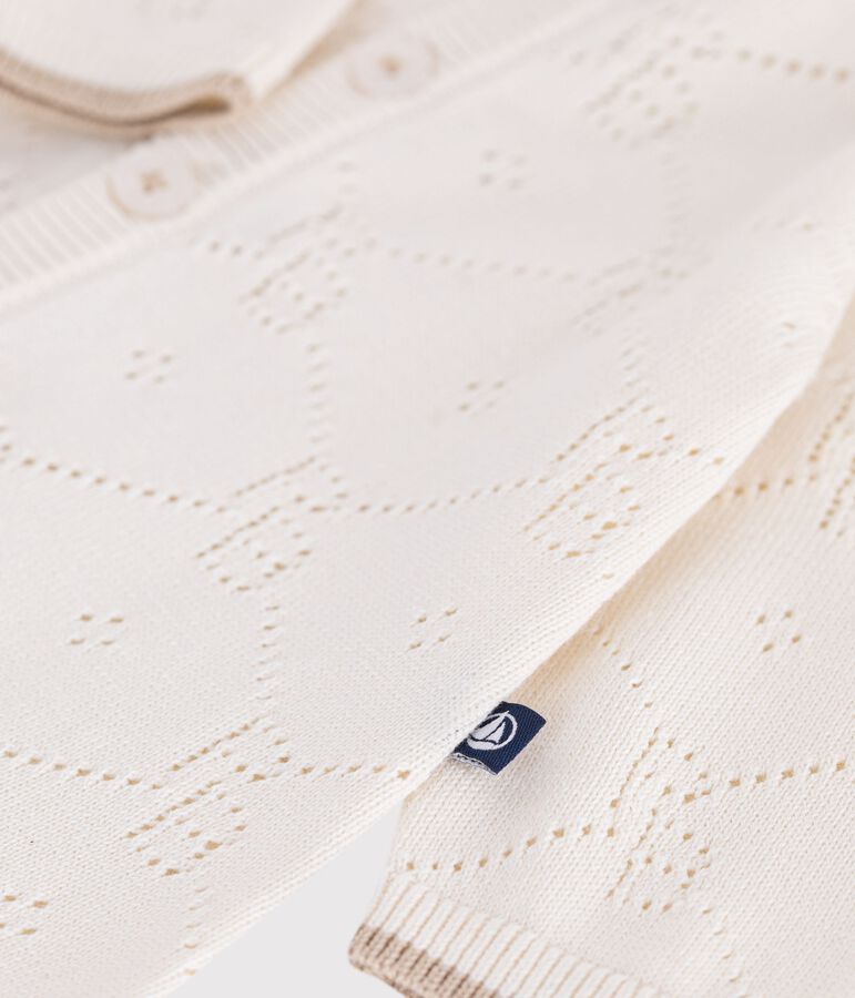 Tutina lunga in maglia di cotone traforata neonato ecru