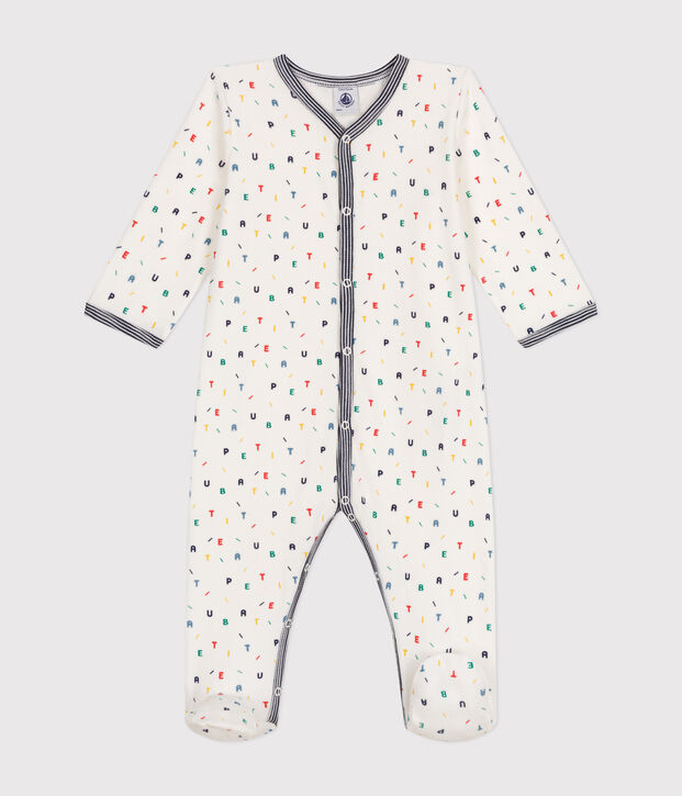 Pigiama neonato in velluto bianco/multicolore