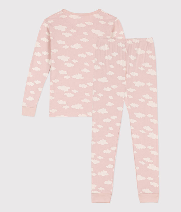 Pigiama bambina in cotone aderente rosa/bianco