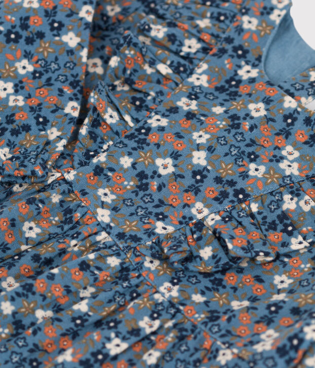 Abito a manica lunga beb&egrave; in garza di cotone stampato blu/multicolore