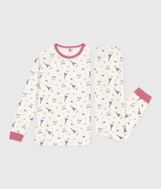 Pigiama bambino in cotone con stampa Parigi bianco MARSHMALLOW/bianco MULTICO
