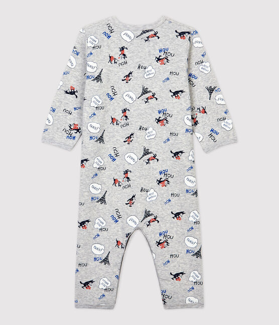 Tutina pigiama senza piedi Parigi bebé in cotone biologico grigio BELUGA/bianco MULTICO