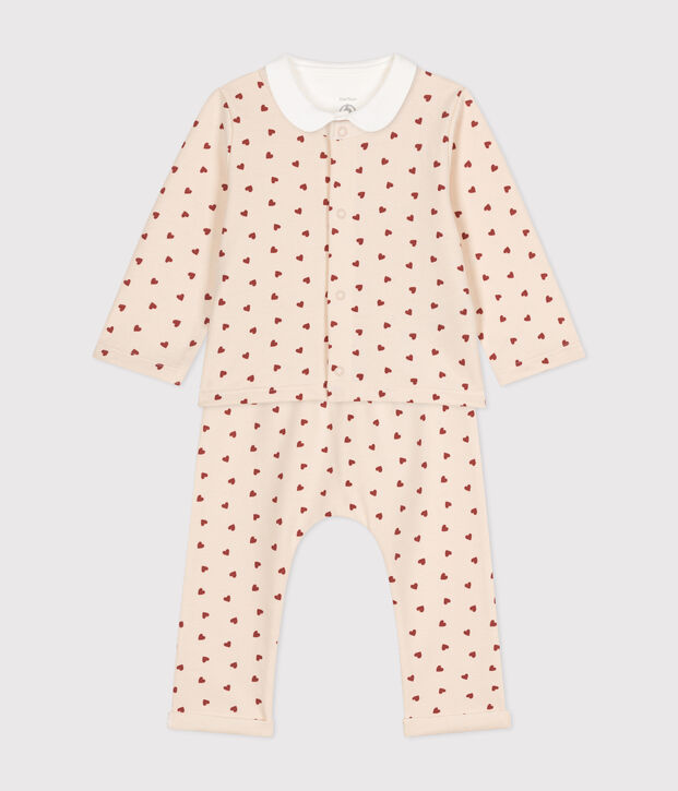 Completo 3 pezzi in tessuto felpato leggero beb&egrave; ecru/marrone