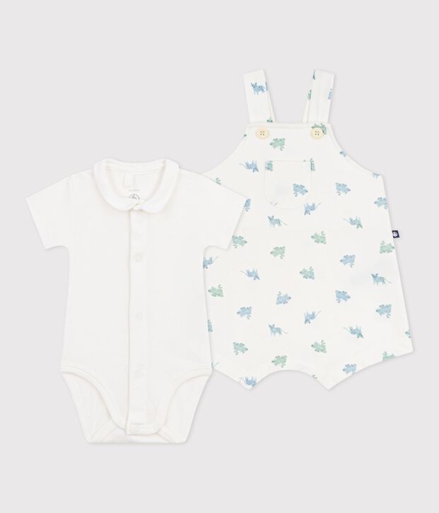 Set salopette e body in cotone con animali stampati neonato bianco/multicolore