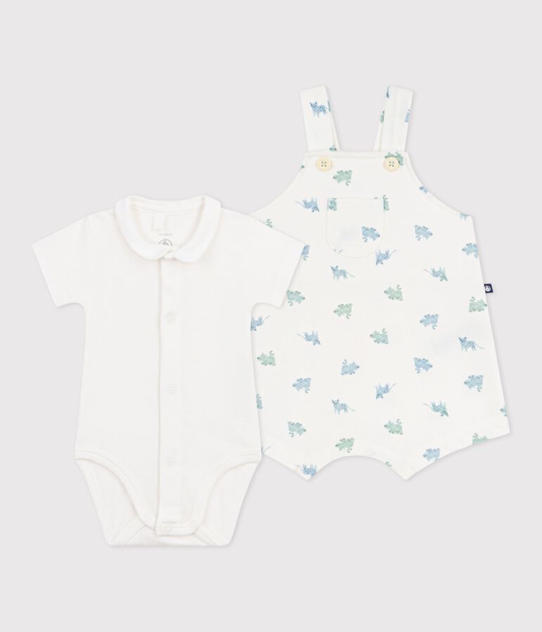 Set salopette e body in cotone con animali stampati neonato bianco MARSHMALLOW/bianco MULTICO