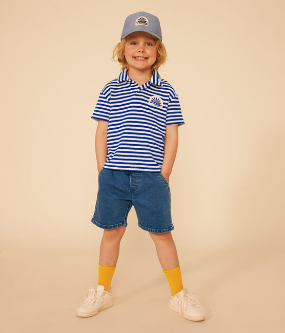 Polo a manica corta in spugna bouclette bambino blu SURF/ AVALANCHE