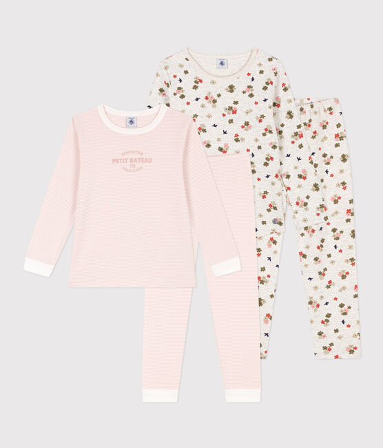 Confezione da 2 pigiami bambina in cotone motivo fiore e righe variante 1