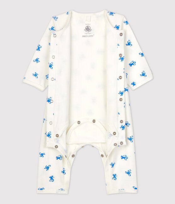Body-pigiama senza piedi bebè in cotone biologico bianco MARSHMALLOW/blu BRASIER