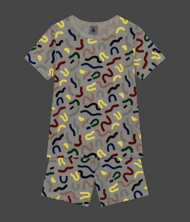 Pigiama shorts in stampa fosforescente di cotone bambino bianco/multicolore