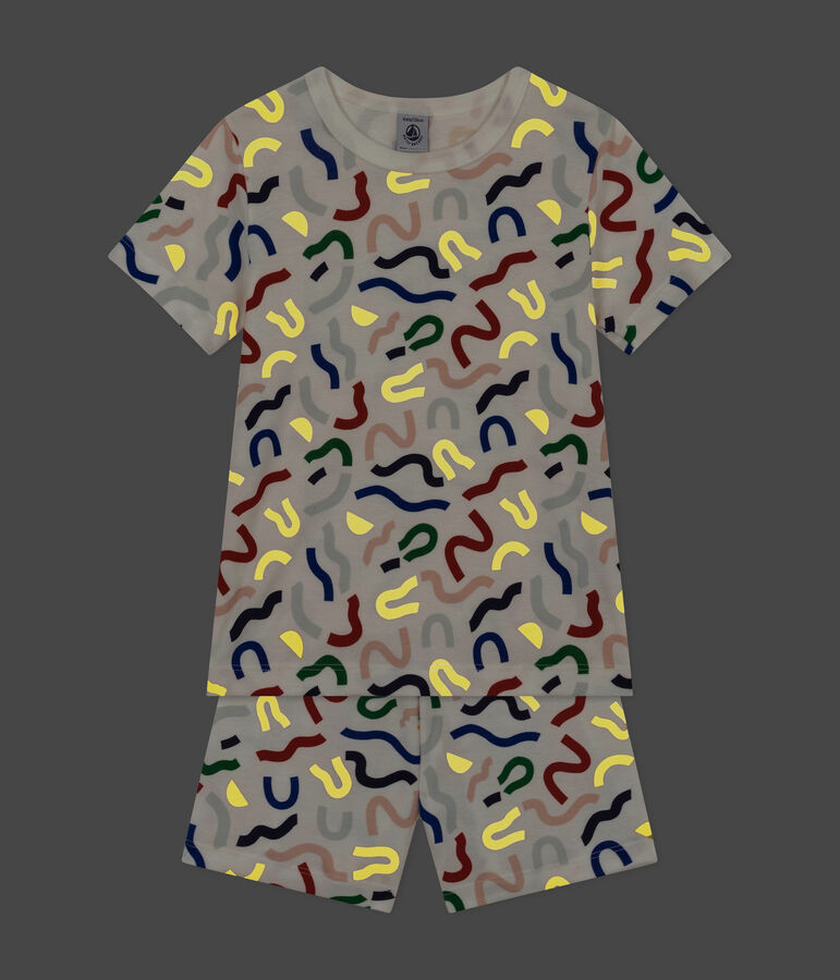 Pigiama shorts in stampa fosforescente di cotone bambino bianco MARSHMALLOW/bianco MULTICO