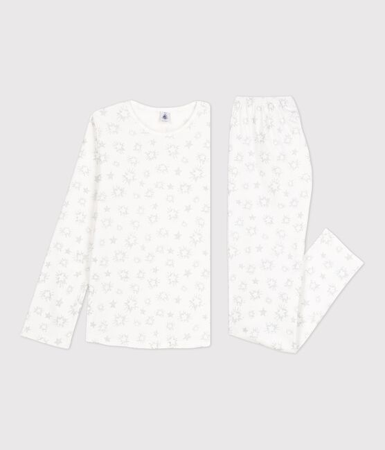 Pigiama ragazza fantasia a stelle in cotone bianco MARSHMALLOW/bianco MULTICO