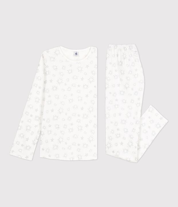 Pigiama ragazza fantasia a stelle in cotone bianco/multicolore