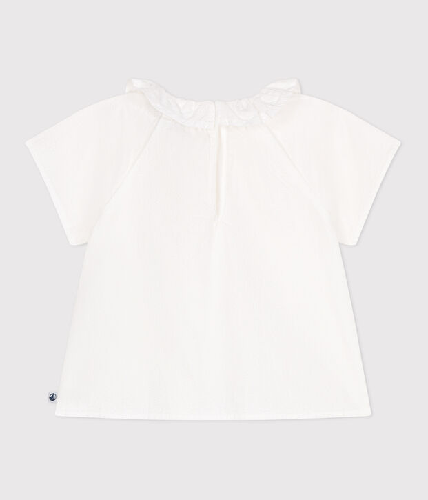 Blusa neonato a maniche corte in seersucker a righe bianco