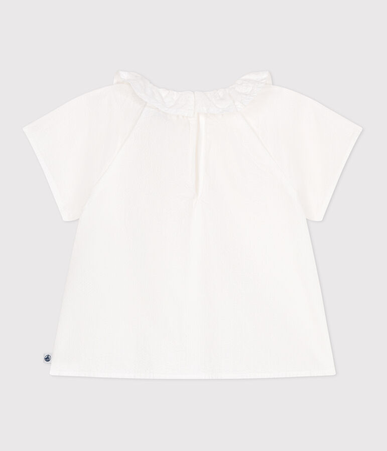 Blusa neonato a maniche corte in seersucker a righe bianco