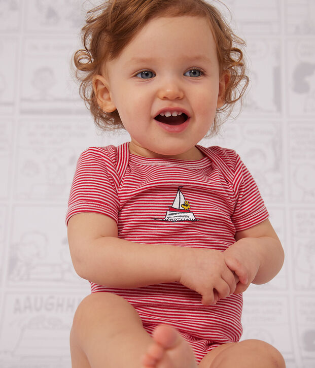 Confezione da 3 body beb&egrave; a maniche corte in cotone Petit Bateau X Snoopy multicolore