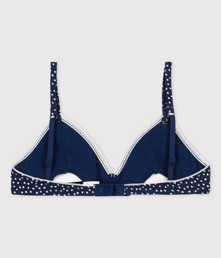 Reggiseno a cuori bambina in cotone ed elastan blu/bianco