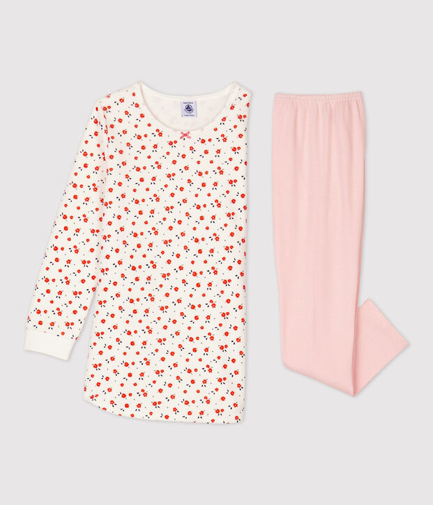 Camicia da notte bambina a fiori in cotone bianco/multicolore
