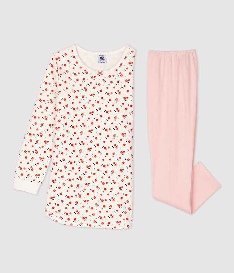 Camicia da notte bambina a fiori in cotone bianco/multicolore