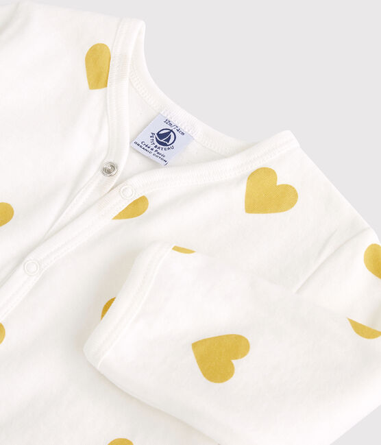 Tutina pigiama bebè a cuori gialli in cotone biologico bianco MARSHMALLOW/giallo OCRE
