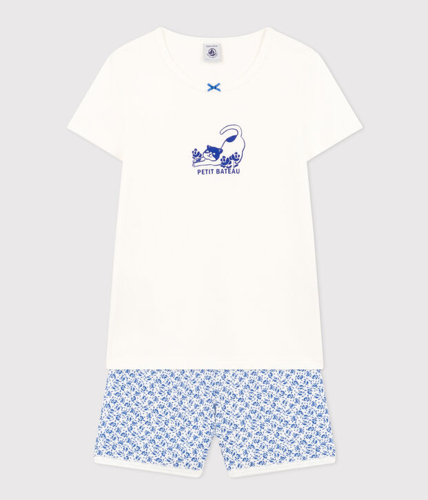 Pigiama shorts in cotone bambina blu/blu