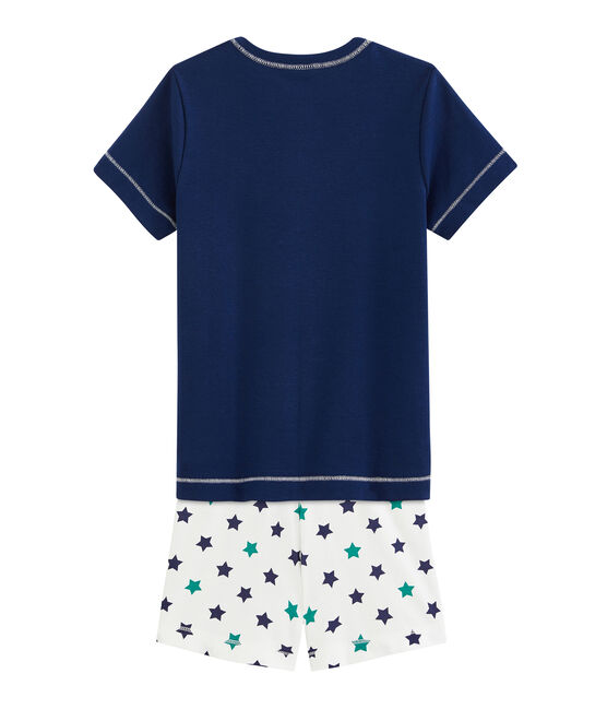 Pigiama corto bambino in lino/cotone blu MEDIEVAL/bianco MULTICO