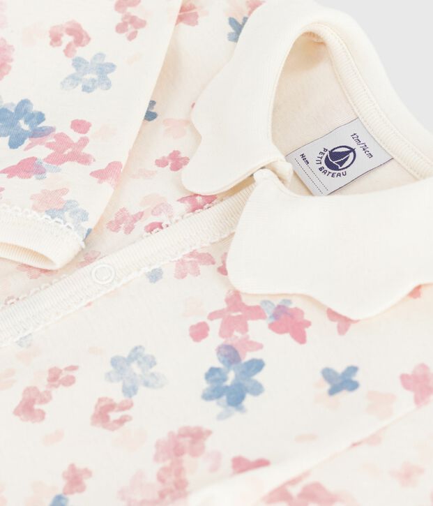 Pigiama senza piedini in cotone stampato neonato ecru/multicolore