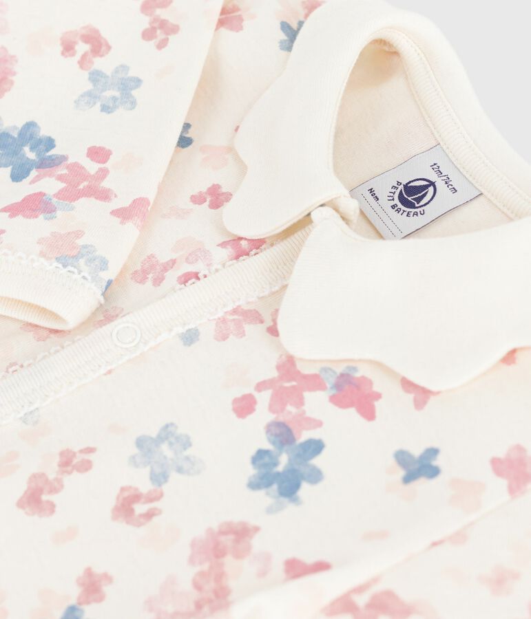 Pigiama senza piedini in cotone stampato neonato ecru/multicolore