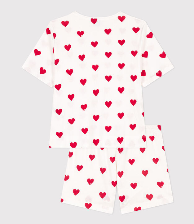 Pigiama donna corto in cotone bianco/rosso