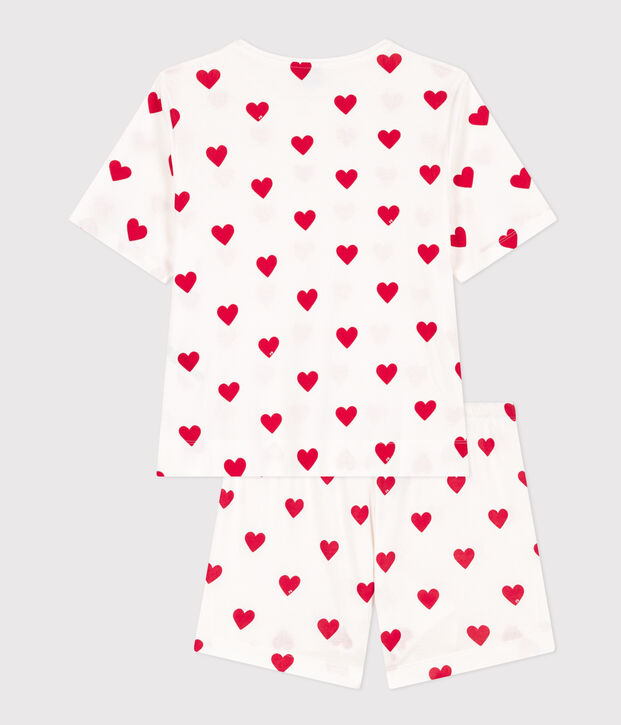 Pigiama donna corto in cotone bianco/rosso