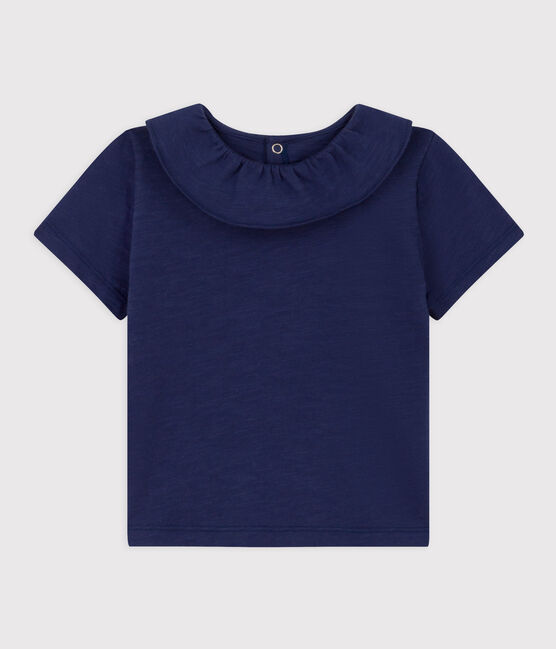 Blusa bebè a maniche corte in jersey fiammato blu CHALOUPE
