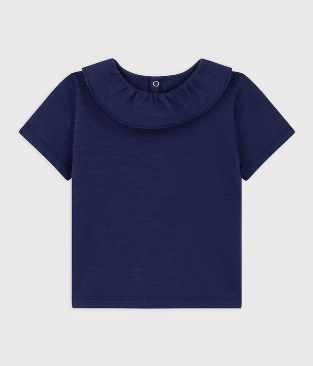 Blusa beb&egrave; a maniche corte in jersey fiammato blu