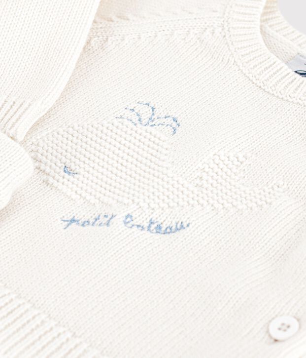 Completo 2 pezzi in maglia di lana e cotone con motivo balena neonato bianco