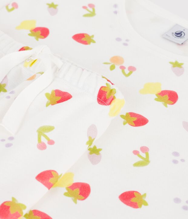 Pigiama corto da donna in cotone con stampa di frutta bianco/multicolore