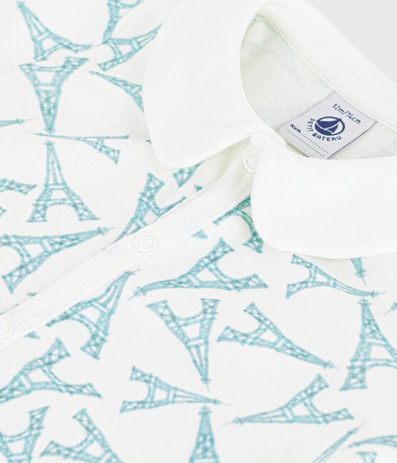 Tutina corta in cotone con colletto e stampa Tour Eiffel neonato MARSHMALLOW/ MIMI