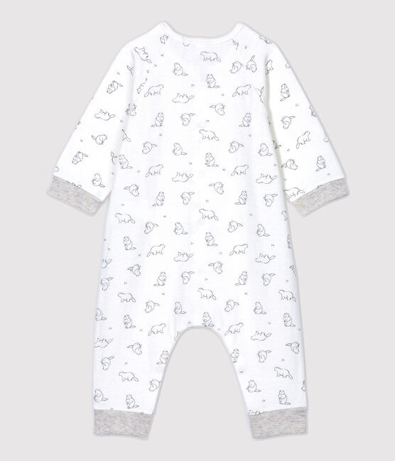 Tutina lunga fantasia marmotte bebè in cotone biologico bianco MARSHMALLOW/grigio GRIS