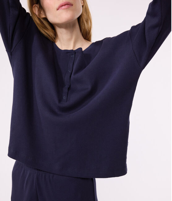 Pigiama in cotone tinta unita donna blu SMOKING