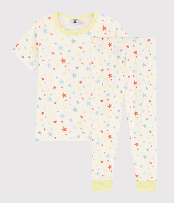 Pigiama stelle colorate bambino in cotone biologico bianco MARSHMALLOW/bianco MULTICO