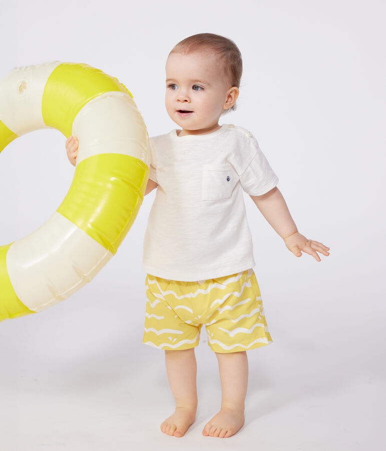 T-shirt beb&egrave; a maniche corte in jersey fiammato bianco