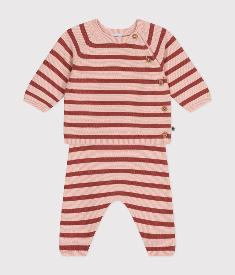 Completo 2 pezzi beb&egrave; in maglia di cotone rosa/marrone