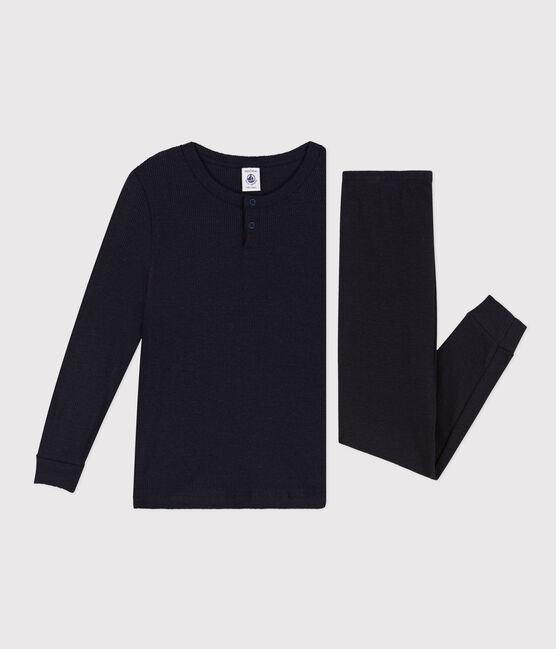 Pigiama tinta unita bambino unisex in cotone e Lyocell blu SMOKING
