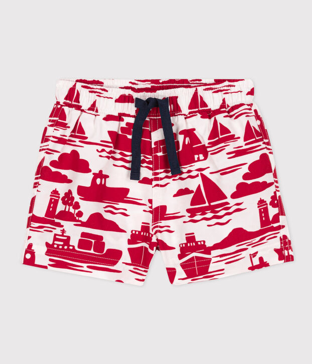 Shorts mare in materiale riciclato per beb&egrave; ecru/rosso