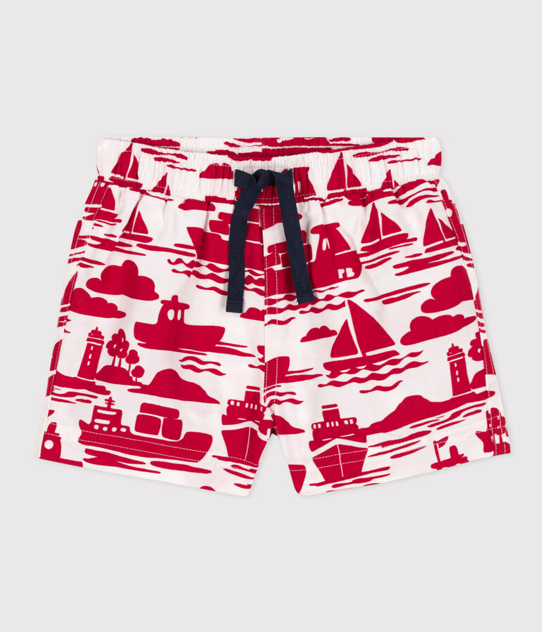 Shorts mare in materiale riciclato per beb&egrave; ecru/rosso