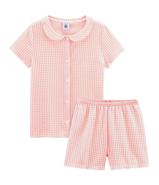 Pigiama corto bambina a costine bianco MARSHMALLOW/rosa ROSAKO