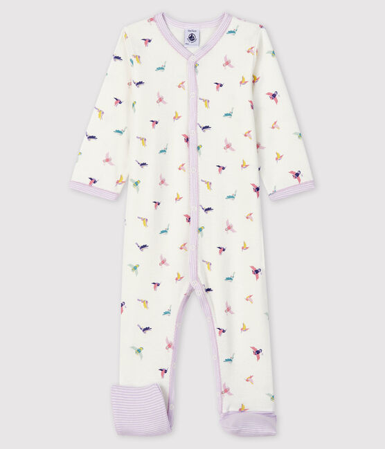 Tutina con piedi staccabili a costine bebè femmina bianco MARSHMALLOW/bianco MULTICO