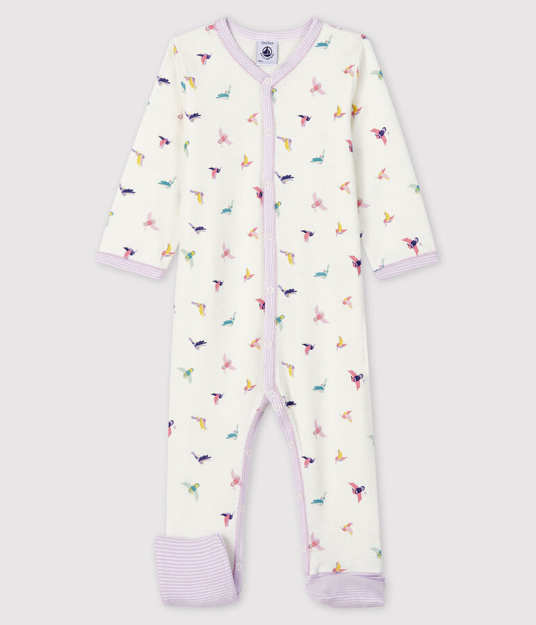 Tutina con piedi staccabili a costine beb&egrave; femmina bianco/multicolore